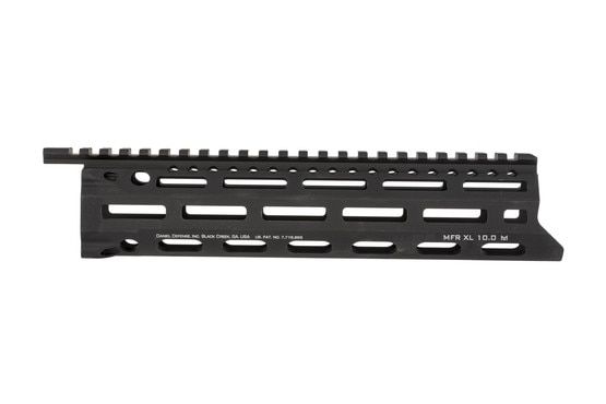 Daniel Defense free float 10in MFR XL handguard features multiple QD sling swivel sockets and M-LOK slots at 3, 6, and 10 o'clock positions.